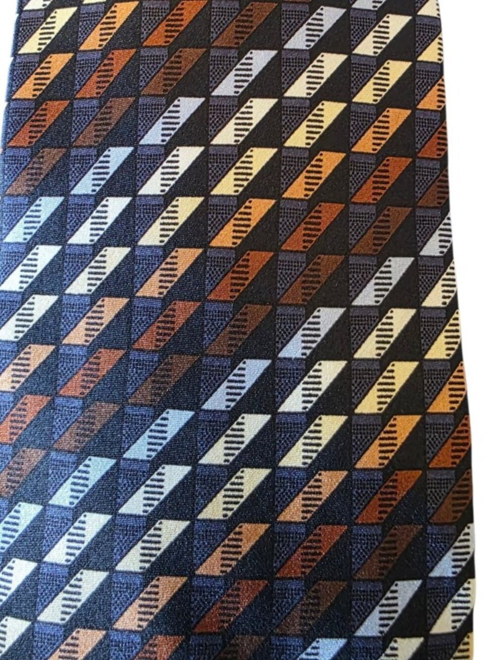 Kilburne & Finch Geometric Silk Tie Brown Blue Gold Retro Necktie 100% Silk - Picture 3 of 11